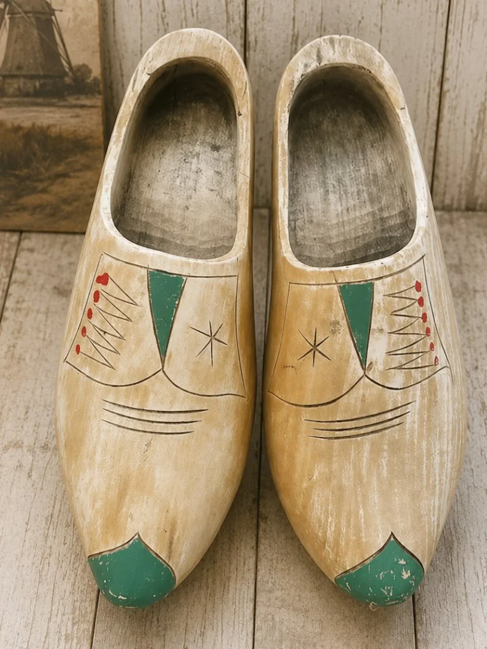 Vintage Large Hand Painted Dutch Wooden Shoes Collectible